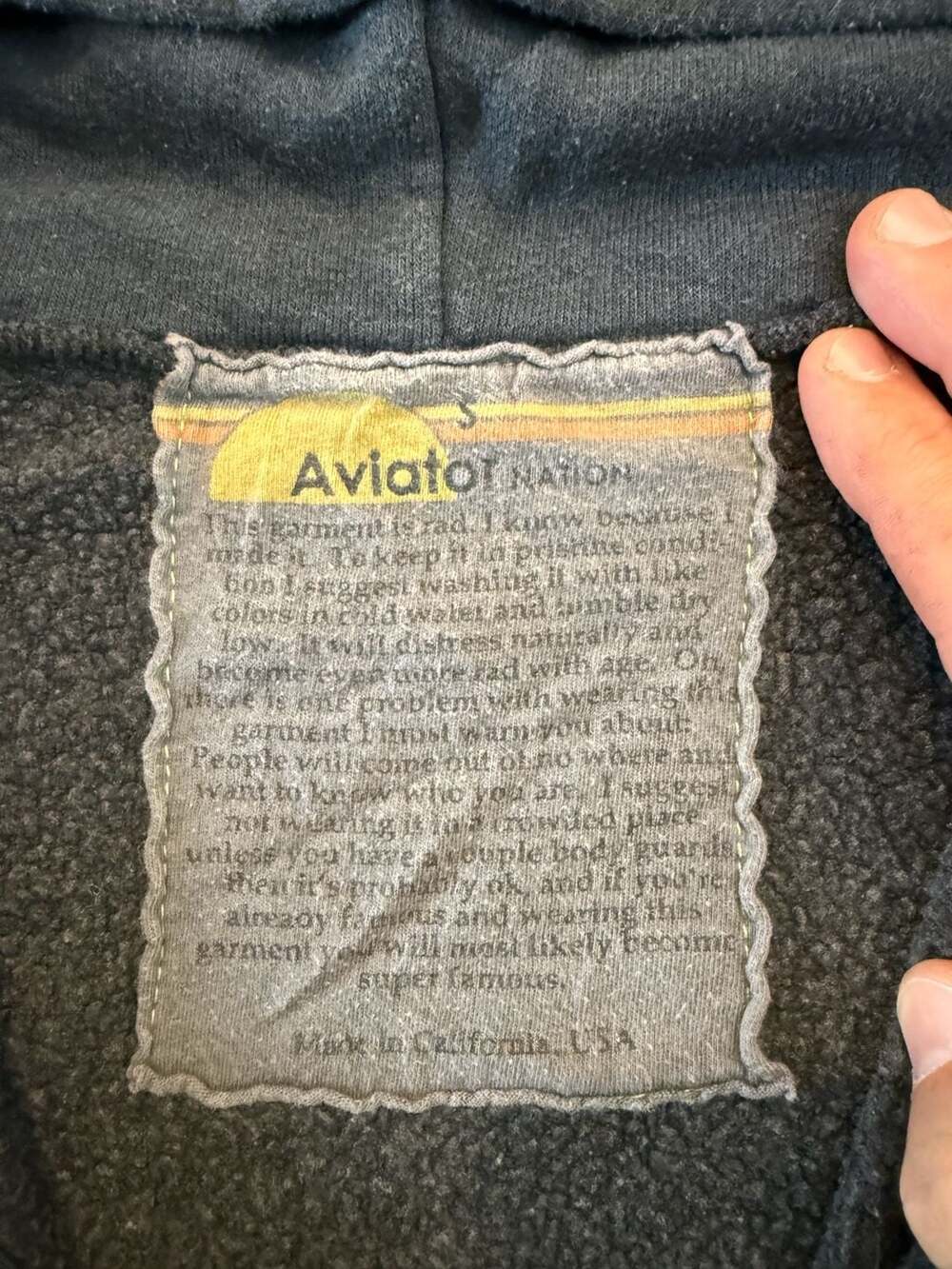 Aviator Nation Charcoal Gray Zip-Up Hoodie with White Lightning Bolt Graphic - Picture 3 of 6